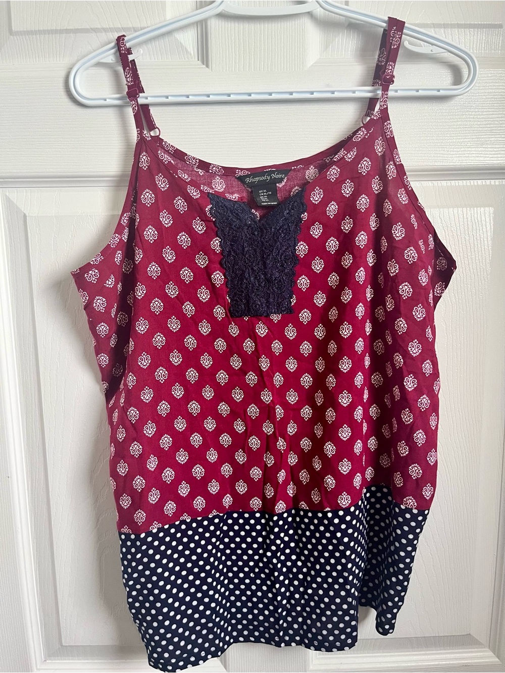 Rhapsody Noire Tank Top Boho Lace XL Sleeveless Polka Dot Summer Adjustable - Picture 5 of 7